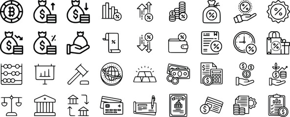 Black and White Finance Icons Money Banking Investment Percentage Symbols