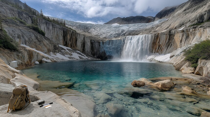 Naklejka premium Melting glacier revealing turquoise water in Arctic landscape