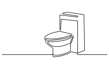 Continuous one line drawing of hygienic flush toilet, Bowl icon line continuous drawing vector. One line Bowl icon vector background. toilet icon.