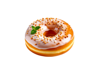 Glazed Donut with Golden and White Sprinkles and Mint Garnish.
