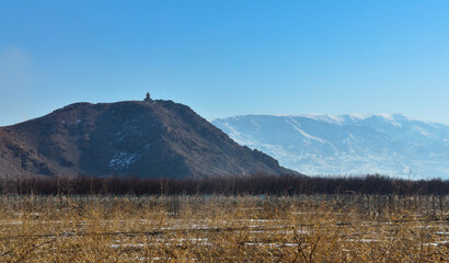 scenic view of Saripap mountain and snow covered Gegham ridge (Ararat region, Armenia)