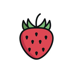 Bright red strawberry with yellow seeds and green leaf. Great for juicy fruit visuals.