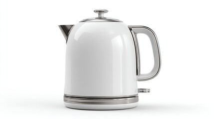 Obraz premium Modern, sleek white kettle with chrome accents. Features a lid, handle, and spout