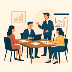 Flat Design Business Team Meeting Vector Illustration – Office Collaboration Concept