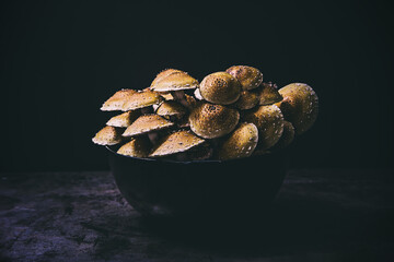Chestnut Mushrooms on a black background