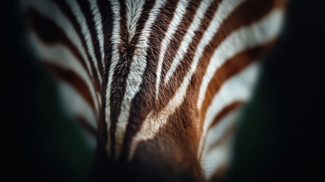 An intricate close-up of zebra stripes reveals the unique texture and pattern, reflecting the beauty and diversity found in nature's designs and highlighting animal identification. - Powered by Adobe