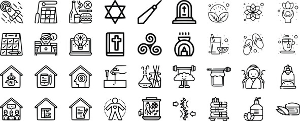 Black and White Line Icons Diverse Collection Startup Religion Wellness