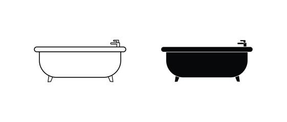 Bathtub vector icon. Bathtub icon set black and outline. Bathroom. Bath. Clean. Wash room.