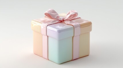 Obraz premium Pastel-colored gift box with a pink ribbon