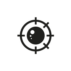 Obraz premium Eye in target aim, black and white icon for visual focus concept with space for copy