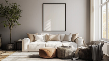 mock up poster frame in hipster interior background scandinavian style 3d render