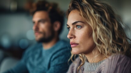 A couple deeply engaged in conversation while watching something off-screen, reflecting their intimacy, focus, and shared moments in a cozy, relaxed atmosphere.