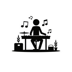 Silhouette person playing music on a keyboard against a white background, for blogs