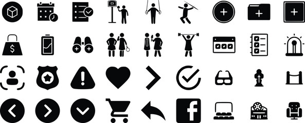 Black Glyph Icon Set Various Activities Shopping and Technology Symbols