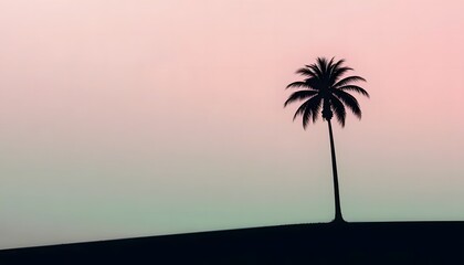 Obraz premium Single Palm Tree Silhouette on Pastel Pink and Green Gradient Background – Minimal Tropical Design