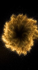 Explosive golden dust cloud with dark background  