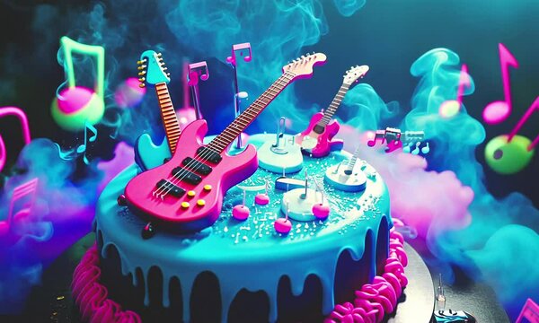 birthday cake with guitar decorations 