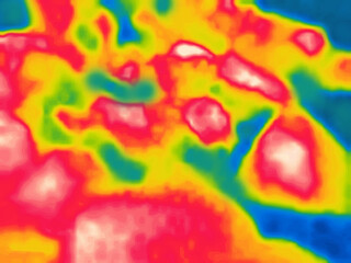 Islands in the sea. Color spots of hot and cold tones. Abstract color painting