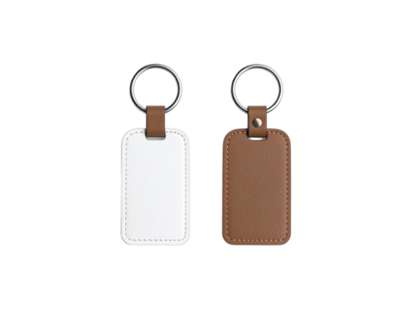 Pair of Blank Leather Keychains with Metal Rings White and Brown.