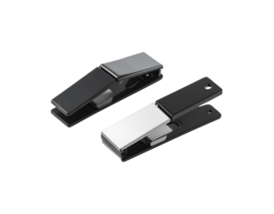 Pair of Modern Black and Silver Metal Clamps Angled View.