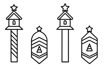 North Pole Sign Line Art Vector Set