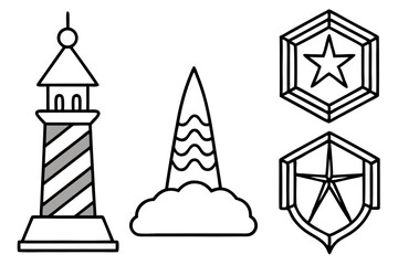 North Pole Sign Line Art Vector Set