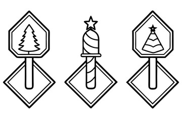 North Pole Sign Line Art Vector Set