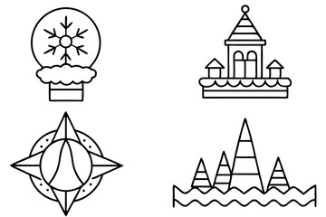 North Pole Sign Line Art Vector Set