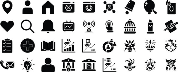 Black Glyph Icons Set Location User Home Website vector