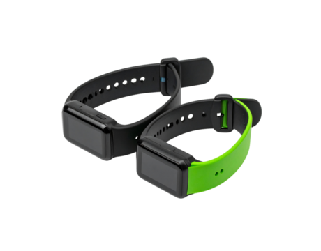 Pair of Modern Smartwatches with Black and Lime Green Straps.