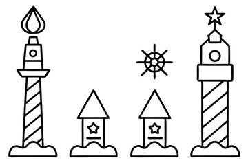 North Pole Sign Line Art Vector Set