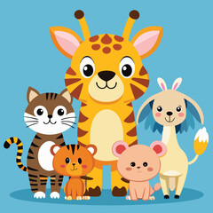 Wild Animal Group Enjoying Nature – Colorful Vector Illustration a-beautiful-lush-green-forest-landscape--a--carto