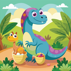 Fototapeta premium Wild Animal Group Enjoying Nature – Colorful Vector Illustration a-beautiful-lush-green-forest-landscape--a--carto