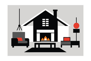 Naklejka premium Cozy Home Interior Design Fireplace, Furniture, and Warm Ambiance