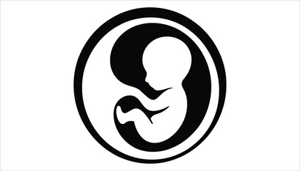 Fetus in Womb Silhouette Vector Illustration for Pregnancy Concept