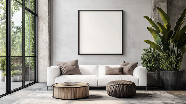 frame mockup iso a paper size living room wall poster mockup interior mockup with house background modern interior design 3d render