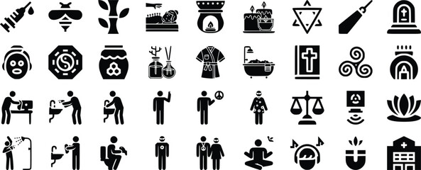 Black Glyph Icons Set Wellness Spa Rituals Treatments