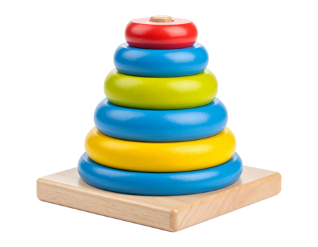 Colorful Stacking Rings Toy, isolated on white, early learning object