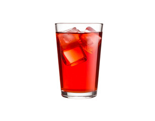 Refreshing Glass of Bright Red Iced Beverage with Two Ice Cubes.