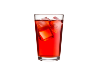Refreshing Glass of Bright Red Iced Beverage with Two Ice Cubes.