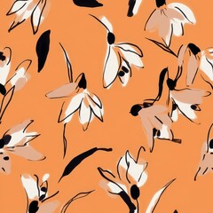 Abstract Floral Pattern with Orange Background