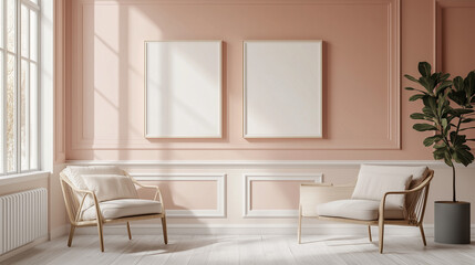 mock up poster frame in hipster interior background scandinavian style 3d render