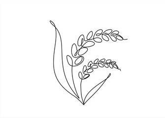 Continuous one line drawing of wheat. Barley or Rye outline vector illustration. Hand drawn one line vector. Editable stroke