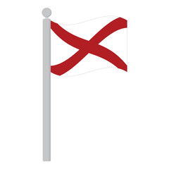 Alabama flag waving with flagpole. Flag of Alabama on flagpole.