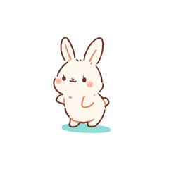 デフォルメ、シンプルでカワイイウサギのイラスト、アイコン、素材、背景なし
