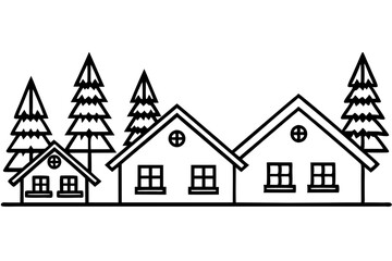 Peaceful Snowy Cottage Line Art