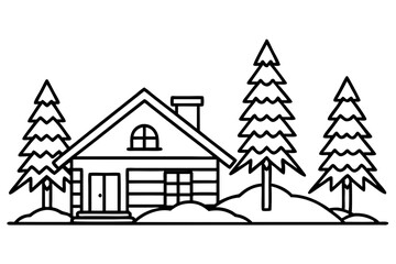 Obraz premium Peaceful Snowy Cottage Line Art