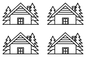 Peaceful Snowy Cottage Line Art