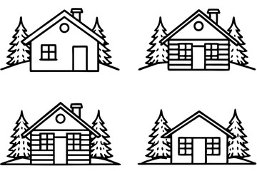 Peaceful Snowy Cottage Line Art
