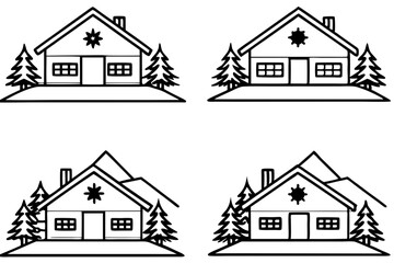 Peaceful Snowy Cottage Line Art